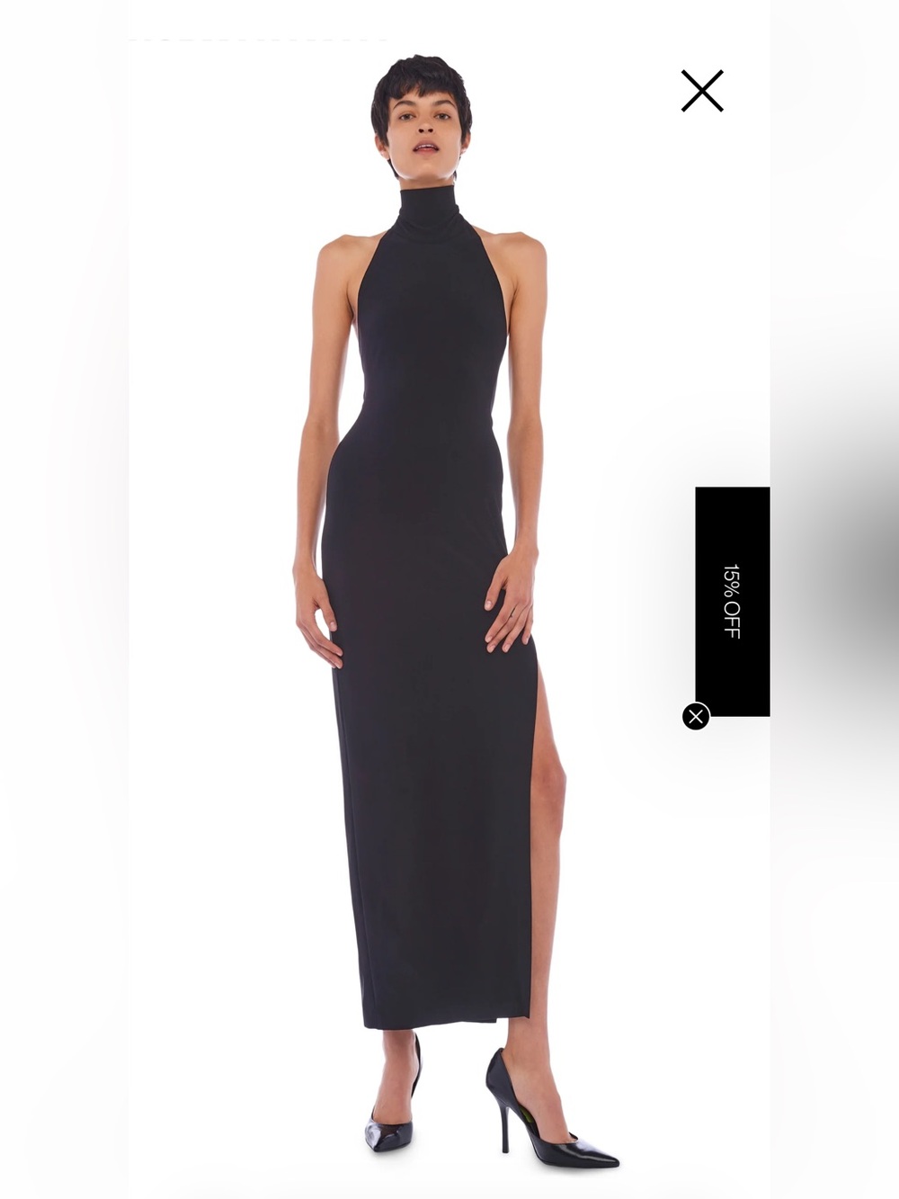 Norma Kamali Black One-Shoulder High-Neck Maxi Dress with Side Slit